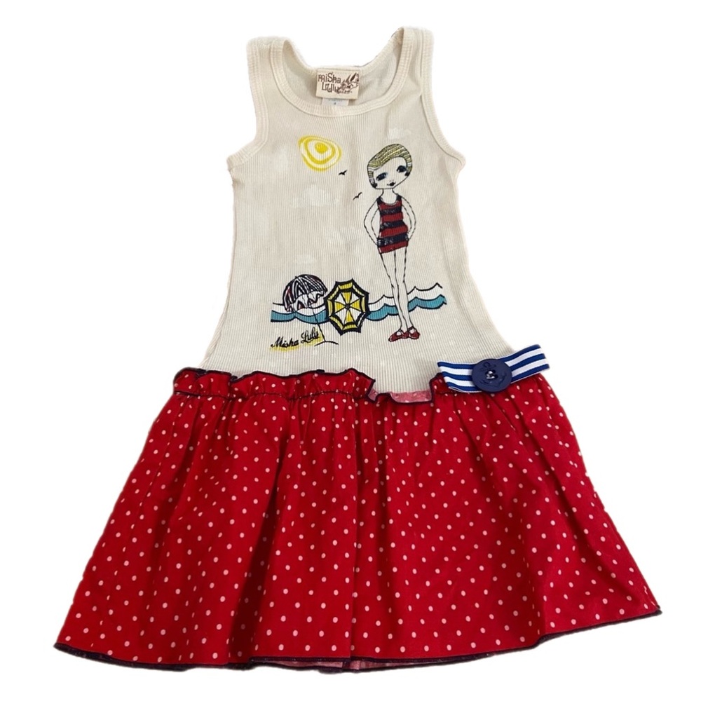 Misha Lulu Beach Dress Organic Cotton Little Girl 4 Polka Dot Sleeveless Coastal